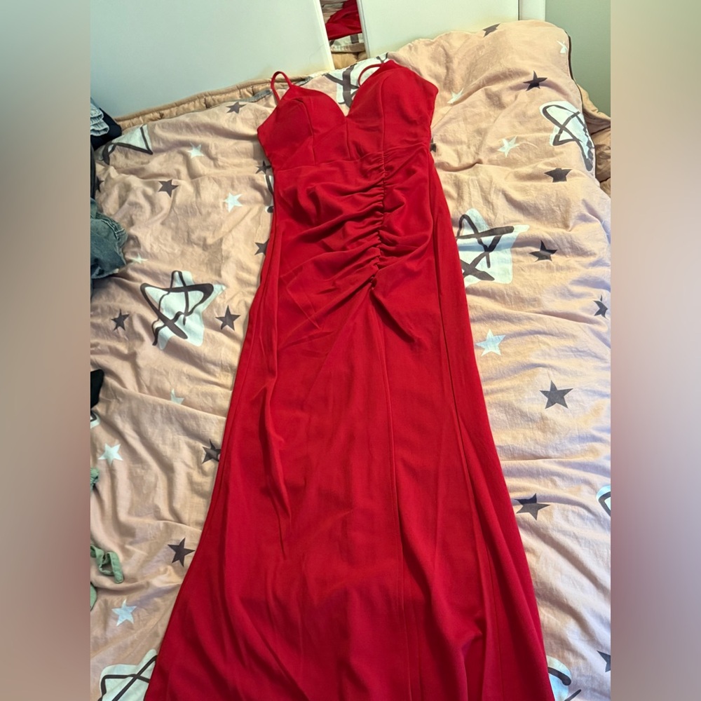 Macy's Red Ruched Strapless Gown for Weddings